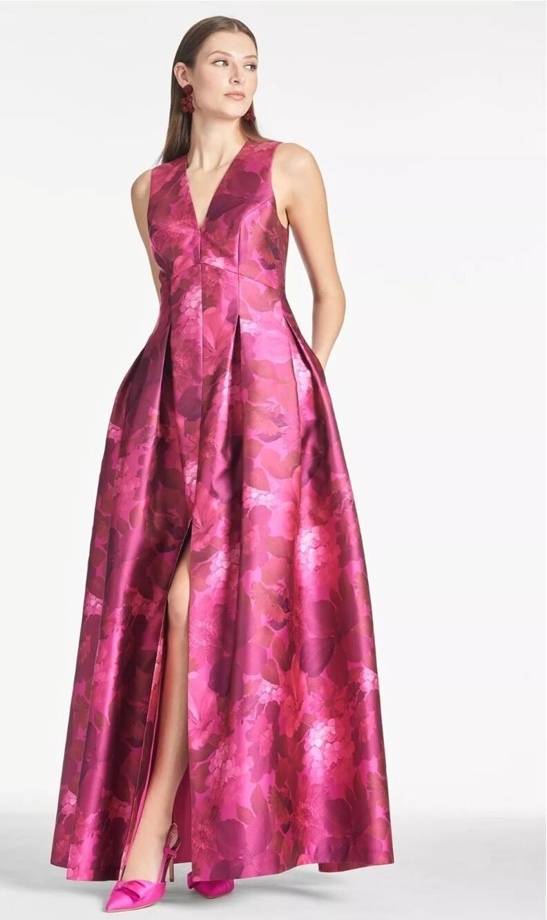 NWT $895 Sachin & Babi Brooke Pink Magenta Mikado Floral Wedding Maxi Gown